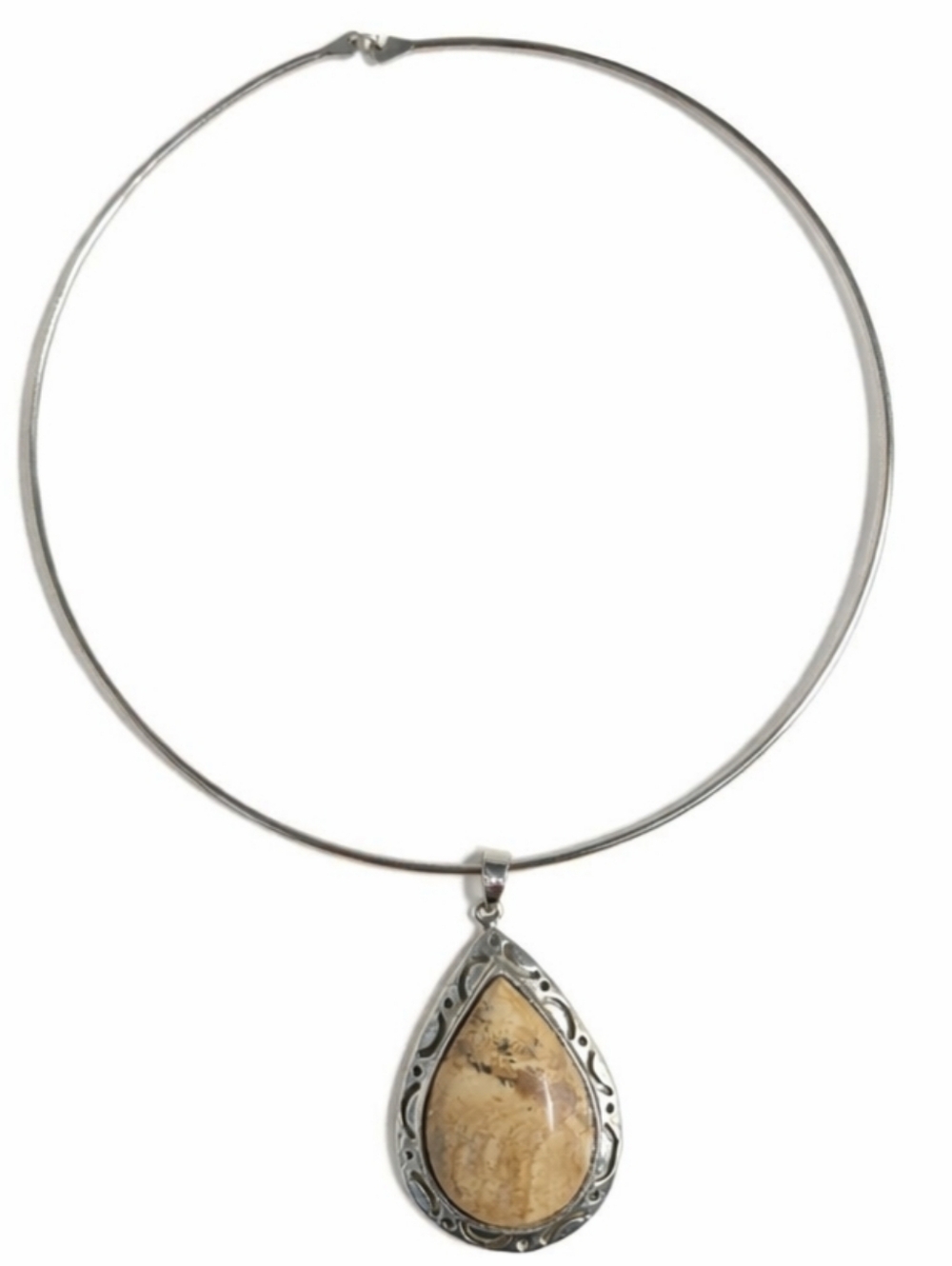 Boho Teardrop Stone Pendant Necklace Silver Tone Choker Style